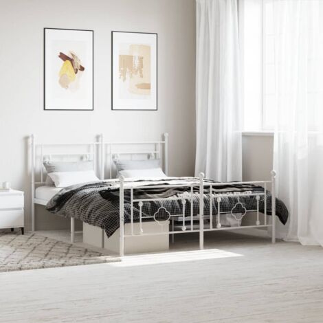 Cadre de lit métal sans matelas et pied de lit blanc 160x200 cm vidaXL (1/5)
