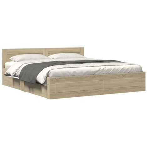 Vidaxl – Cadre de lit 180x200 cm avec tiroirs – Chêne sonoma – Sommier à lattes inclus – Dimensions tiroirs 82x28,5 cm – Pour matelas 180x200 cm (1/6)