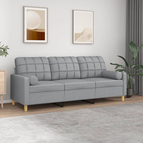 Vidaxl – Canapé droit 3 places gris clair 180 cm – Tissu durable et respirant – Oreillers amovibles – Cadre en métal robuste (1/5)