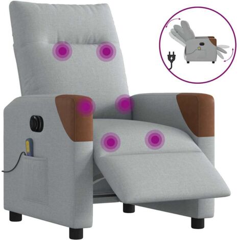 vidaXL Fauteuil de massage inclinable électrique gris clair tissu (1/5)