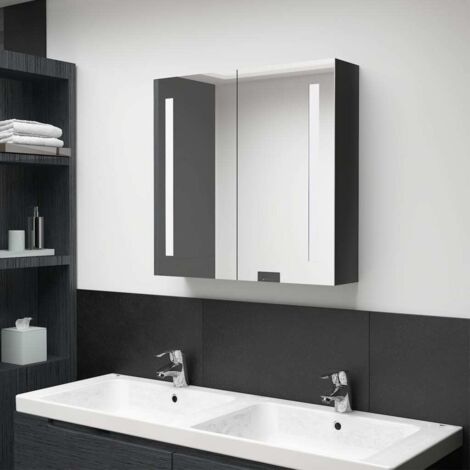 Vidaxl – Armoire murale de salle de bain noir brillant 62x14x60 cm – 2 portes – 3 étagères – Éclairage LED écoénergétique intégré (1/5)