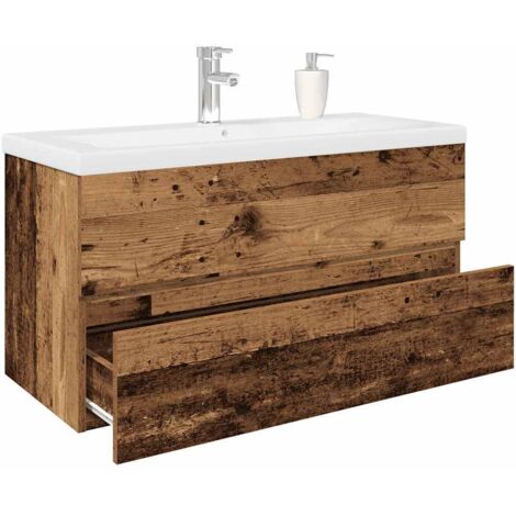 Vidaxl – Meuble lave-mains avec vasque intégrée en céramique – Dimensions 90 x 38,5 x 45 cm – Espace de rangement en bois d'ingénierie – Robinet inclus