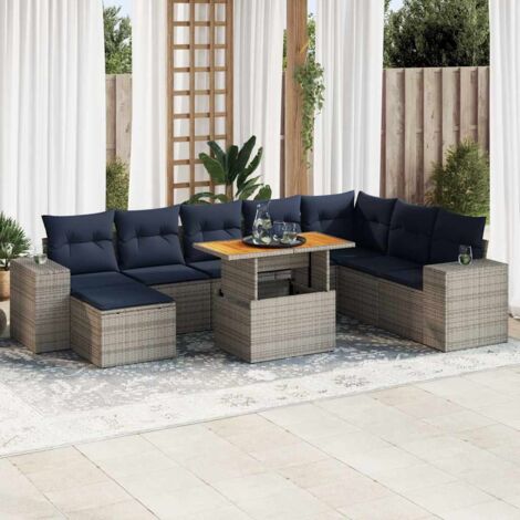 vidaXL Salon de jardin 9 pcs avec coussins gris résine tressée (1/5)