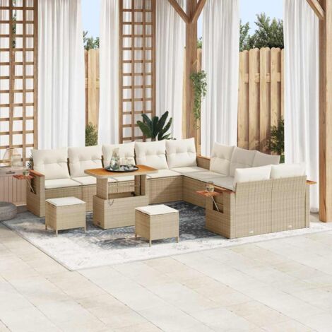 Ensemble de canapé de jardin avec coussin Beige Poly rotin vidaXL (1/5)
