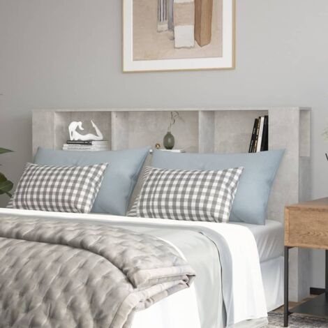 Vidaxl – Tête de lit gris béton 180x18,5x104,5 cm – Bois d'ingénierie – 3 compartiments pour rangement – Résistance à l'humidité
