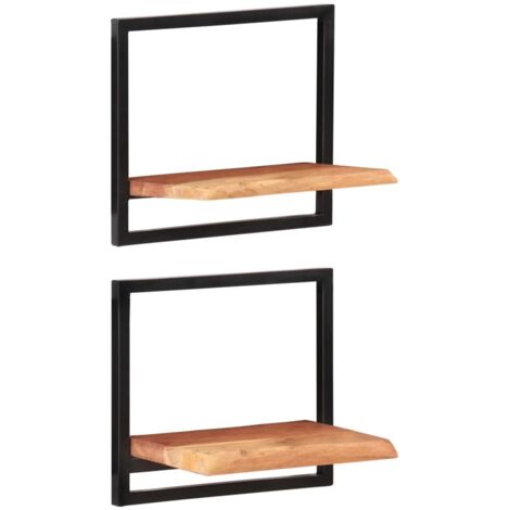 Vidaxl – Étagères murales 2 pcs 40x24x35 cm – Bois d'acacia massif et acier – Design unique pour décoration intérieure – Assemblage requis