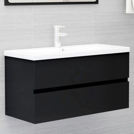 vidaXL Sink Cabinet with Built-in Basin Black Engineered Wood (804756+148626)