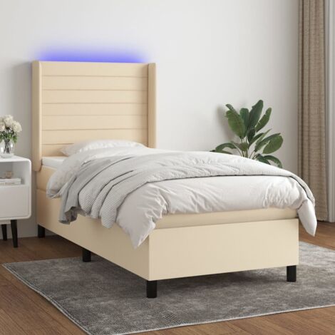 vidaXL Sommier à lattes de lit matelas et LED Crème 90x190 cm Tissu (1/5)