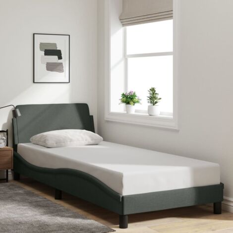 Vidaxl – Cadre de lit 90x200 cm gris foncé – Tissu 100% polyester – Structure en métal et bois – Tête de lit confortable – Assemblage requis (1/5)