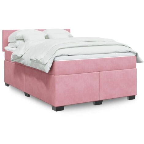 vidaXL Sommier à lattes de lit avec matelas Rose 160x200 cm Velours