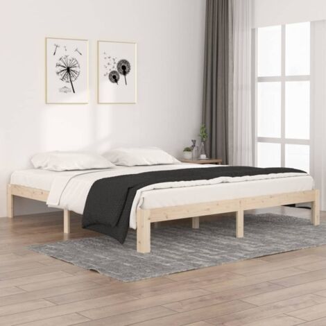 Cadre de lit  Lit adulte pour chambre à coucher  Bois massif 180x200 cm Super King vidaXL (1/5)
