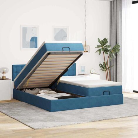Cadre de lit ottoman avec matelas bleu foncé 160x200 cm velours vidaXL (1/5)