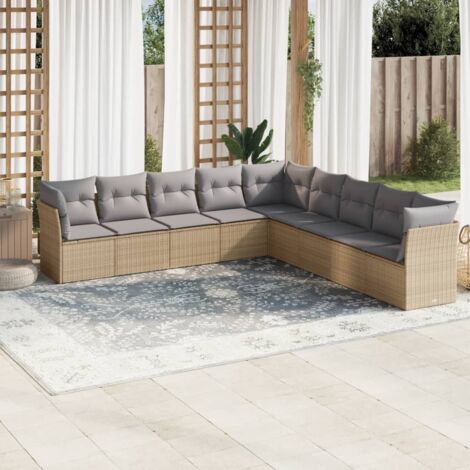 Salon de jardin avec coussins 9 pcs beige résine tressée vidaXL (1/3)