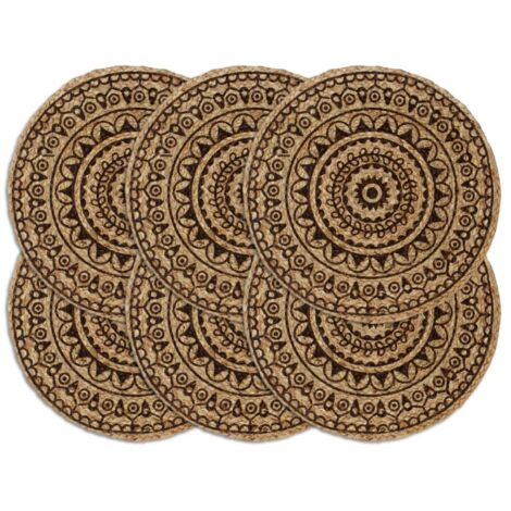 Napperons 6 pcs Marron foncé 38 cm Rond Jute vidaXL