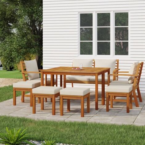 Vidaxl – Ensemble table et chaise de jardin 9 pcs – Bois d'acacia massif – Coussins en tissu polyester – Dimensions table 110x55x67cm