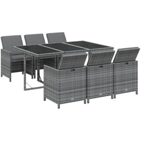 vidaXL Ensemble à manger de jardin coussins 7pcs Résine tressée Gris
