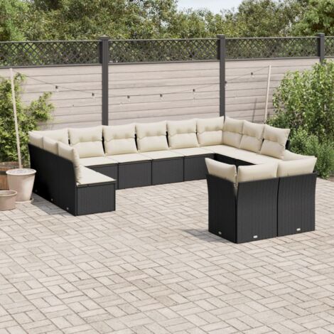 vidaXL Salon de jardin 12 pcs avec coussins noir résine tressée (1/3)