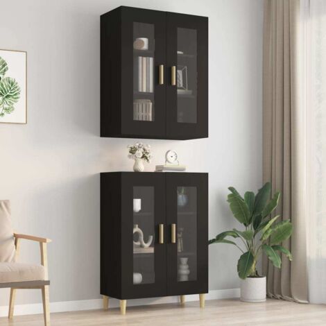 Jinlefu – Armoire murale suspendue noire 69,5x34x90 cm – Bois d'ingénierie – Résistance à l'humidité – Capacité de charge 60 kg (1/6)