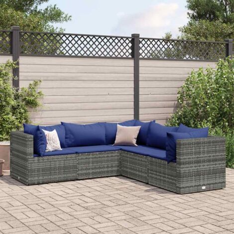 Vidaxl – Salon de jardin 5 pcs avec coussins gris – Résine tressée – Canapés d'angle et central – Dimensions 63x63x57,5 cm – Résistant aux UV (1/5)