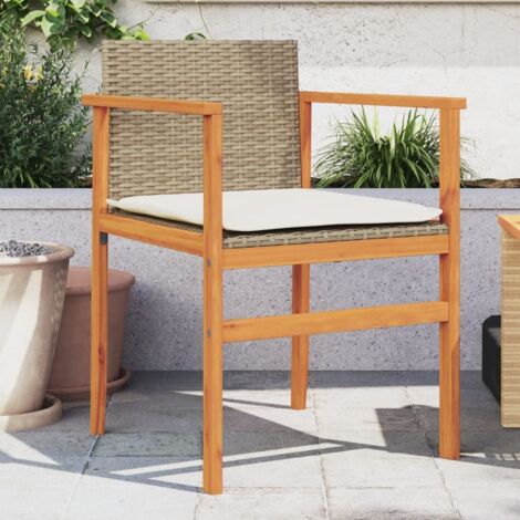 Chaises de jardin coussins lot de 2 beige résine tressée bois vidaXL (1/5)