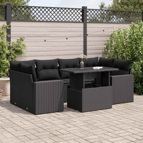 vidaXL Salon de jardin 7 pcs avec coussins noir résine tressée (1/5)