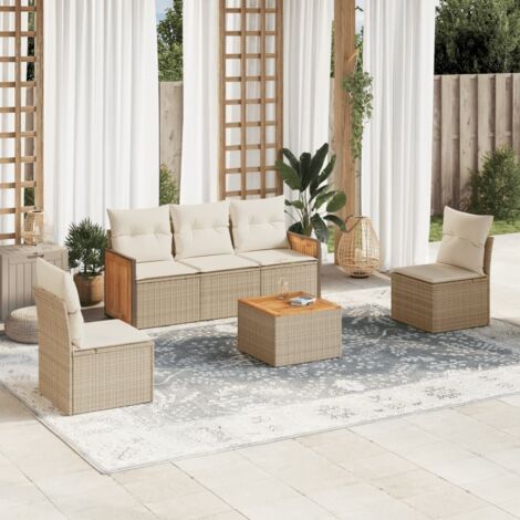 Salon de jardin avec coussins 6 pcs beige résine tressée vidaXL (1/3)