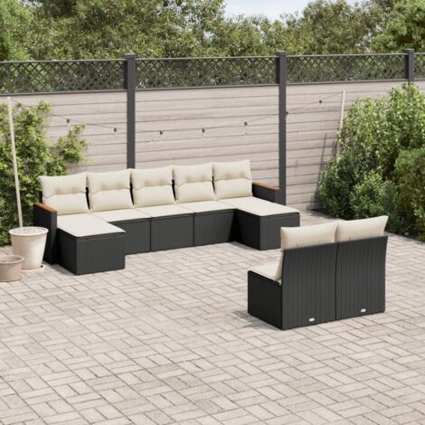 vidaXL Salon de jardin 9 pcs avec coussins noir résine tressée (1/5)