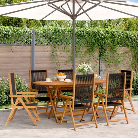 vidaXL Chaises inclinables de jardin lot de 6 noir bois massif acacia (1/5)