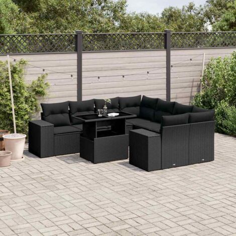 vidaXL Salon de jardin 9 pcs avec coussins noir résine tressée (1/5)