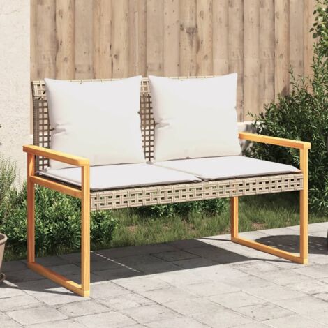 Vidaxl – Banc de jardin en poly rotin beige avec coussin épais – Cadre en acier robuste – Résistant aux intempéries – Pour 2 personnes