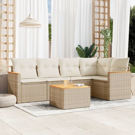 Salon de jardin avec coussins 6 pcs beige résine tressée vidaXL (1/3)