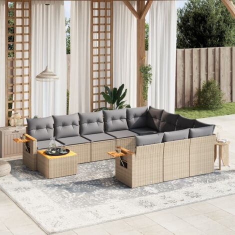 vidaXL Salon de jardin 11 pcs avec coussins beige résine tressée (1/5)