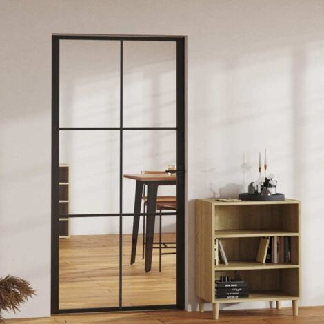 Vidaxl – Porte coulissante intérieure en verre trempé et aluminium 102,5x201,5 cm – Design moderne noir – Panneaux transparents pour lumière naturelle