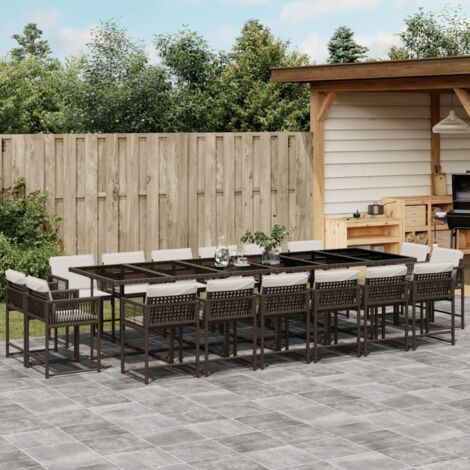 Ensemble à manger de jardin et coussins 17 pcs marron rotin vidaXL