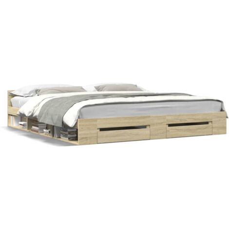 Vidaxl – Cadre de lit avec tiroirs 180x200 cm – Chêne sonoma – Bois d'ingénierie – Lattes en contreplaqué – Rangement intégré