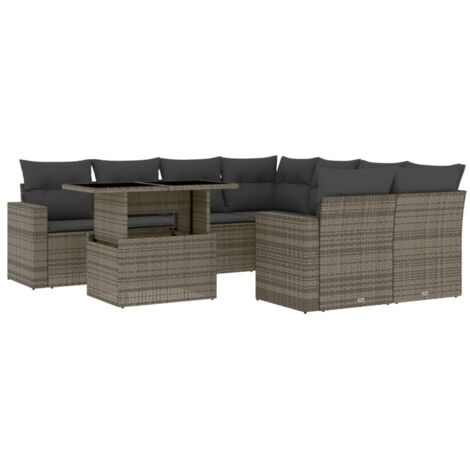 vidaXL Salon de jardin 9 pcs avec coussins gris résine tressée (1/5)