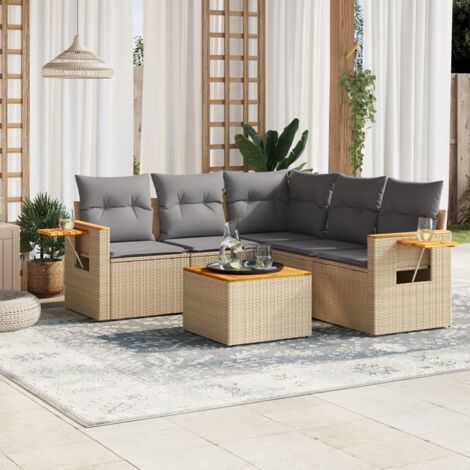 Salon de jardin avec coussins 6 pcs beige résine tressée vidaXL (1/3)