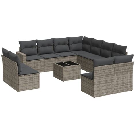 vidaXL Salon de jardin avec coussins 12 pcs gris résine tressée (1/3)
