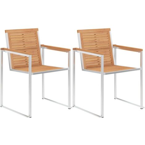 Chaises de jardin lot de 2 Bois teck solide et acier inoxydable vidaXL (1/5)