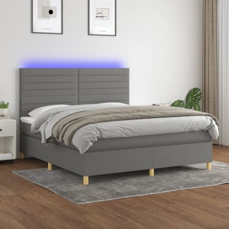 vidaXL Sommier à lattes de lit et matelas et LED Gris foncé 160x200 cm (1/5)