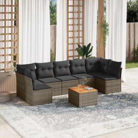 vidaXL Salon de jardin 8 pcs avec coussins gris résine tressée (1/5)