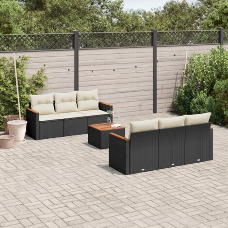 Salon de jardin 7 pcs avec coussins noir résine tressée vidaXL (1/3)