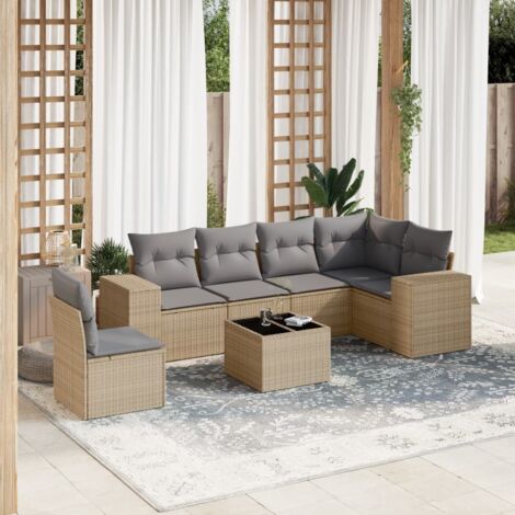 vidaXL Salon de jardin avec coussins 7 pcs beige résine tressée (1/5)