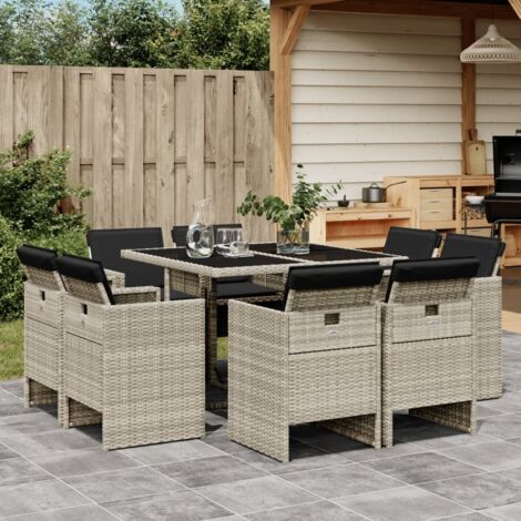 Ensemble à manger de jardin et coussins 9 pcs gris clair rotin vidaXL