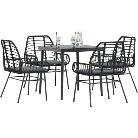vidaXL Ensemble à manger de jardin et coussins 5 pcs noir rotin verre (1/5)