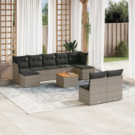 Salon de jardin avec coussins 10 pcs gris résine tressée vidaXL (1/3)