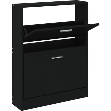 Vidaxl – Armoire à chaussures noir 59x17x81 cm – Bois d'ingénierie – 2 tiroirs rabattables – Résistante à l'humidité – Design moderne