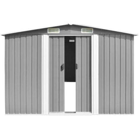 Vidaxl – Abri de jardin métal 257x392x181 cm – Acier galvanisé – Double porte coulissante – 4 trous de ventilation pour aération optimale