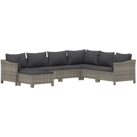 Salon de jardin 7 pcs avec coussins Gris Résine tressée vidaXL (1/5)