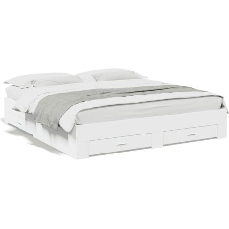 Vidaxl – Lit avec tiroirs blanc 180x200 cm – Cadre en bois d'ingénierie – Tiroirs de rangement intégrés – Lattes en contreplaqué pour soutien optimal (1/5)
